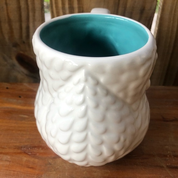 White Owl 3D Embossed Ceramic Coffee Mug Aqua Blue Inside - Picture 5 of 8